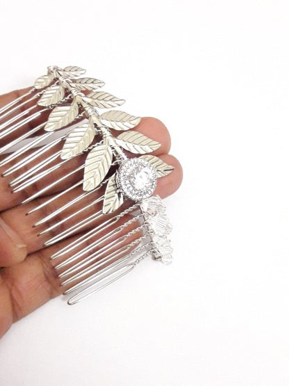 Peigne mariage feuilles et cristaux Anite