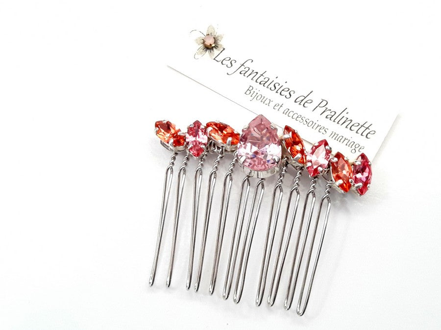 Peigne cheveux cabochons en cristal multicolore, bijoux intemporels, bijoux en cristal
