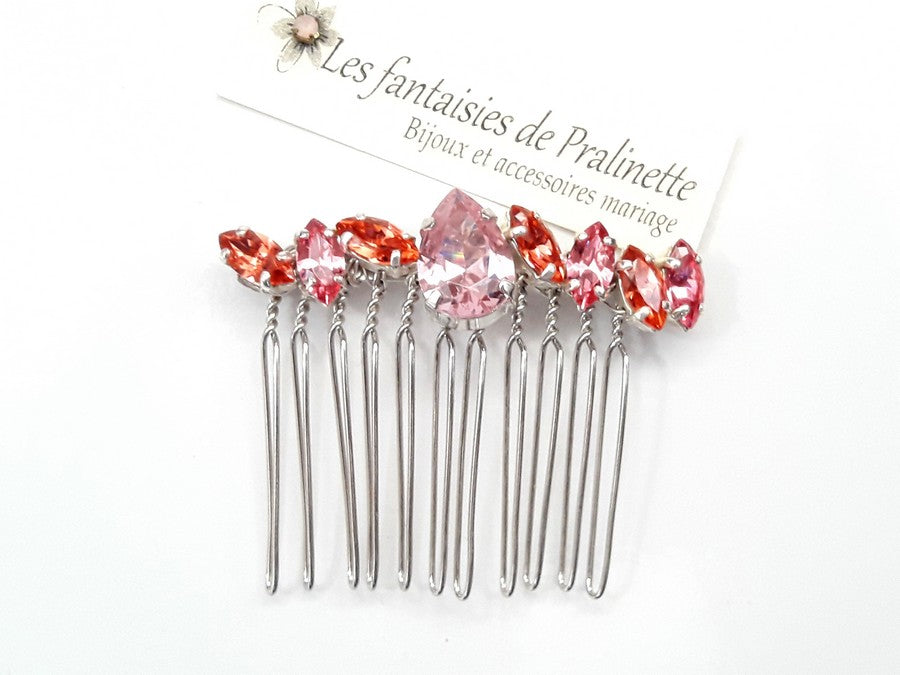 Peigne cheveux cabochons en cristal multicolore, bijoux intemporels, bijoux en cristal