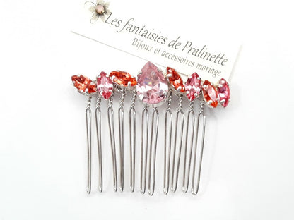 Peigne cheveux cabochons en cristal multicolore, bijoux intemporels, bijoux en cristal