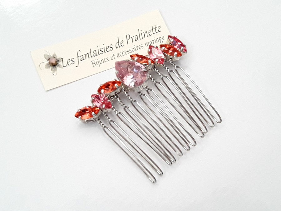 Peigne cheveux cabochons en cristal multicolore, bijoux intemporels, bijoux en cristal