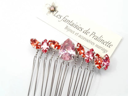 Peigne cheveux cabochons en cristal multicolore, bijoux intemporels, bijoux en cristal