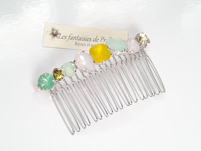 Hermonia peigne cheveux cabochons en cristal multicolore, bijoux intemporels, bijoux en cristal