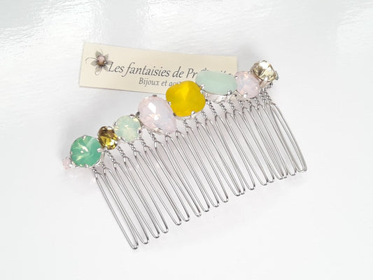 Hermonia peigne cheveux cabochons en cristal multicolore, bijoux intemporels, bijoux en cristal