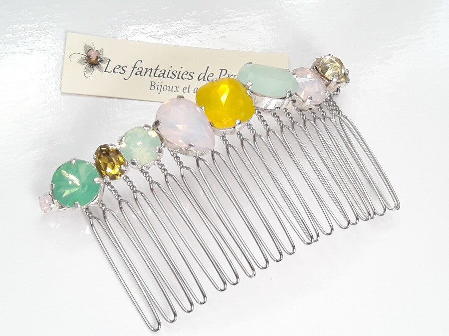 Hermonia peigne cheveux cabochons en cristal multicolore, bijoux intemporels, bijoux en cristal