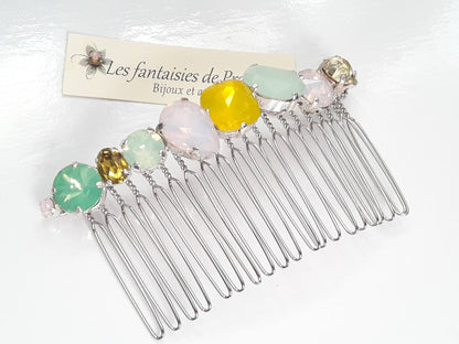 Hermonia peigne cheveux cabochons en cristal multicolore, bijoux intemporels, bijoux en cristal