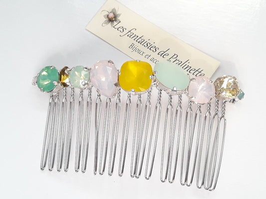 Hermonia peigne cheveux cabochons en cristal multicolore, bijoux intemporels, bijoux en cristal