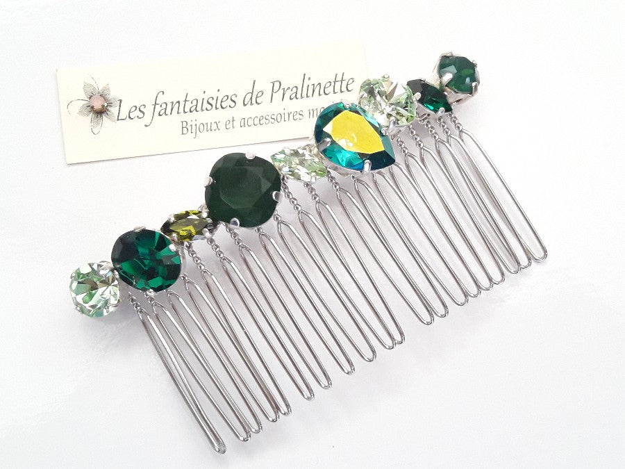 Hermonia peigne cheveux cabochons en cristal multicolore, bijoux intemporels, bijoux en cristal