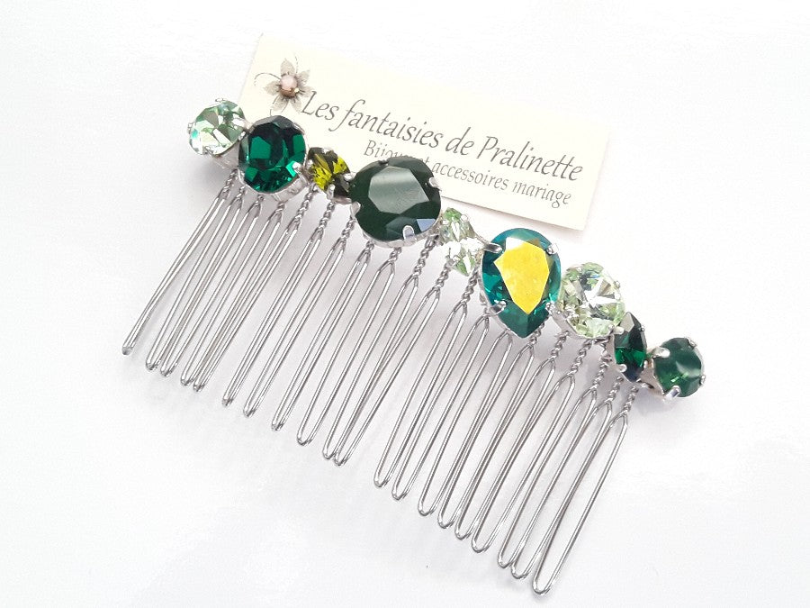 Hermonia peigne cheveux cabochons en cristal multicolore, bijoux intemporels, bijoux en cristal