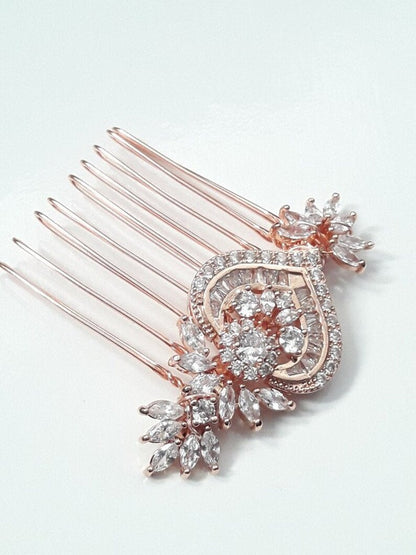 Peigne mariage zirconium rose gold