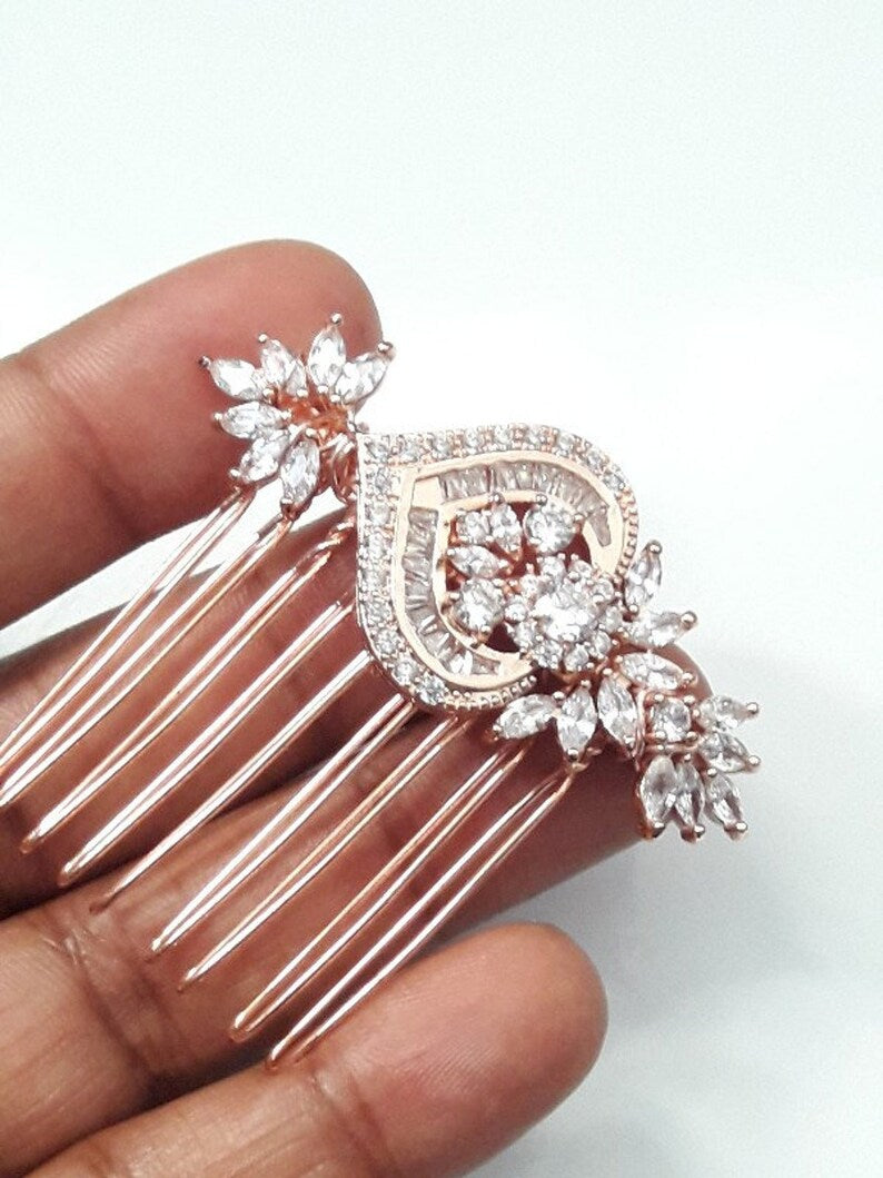 Peigne mariage zirconium rose gold