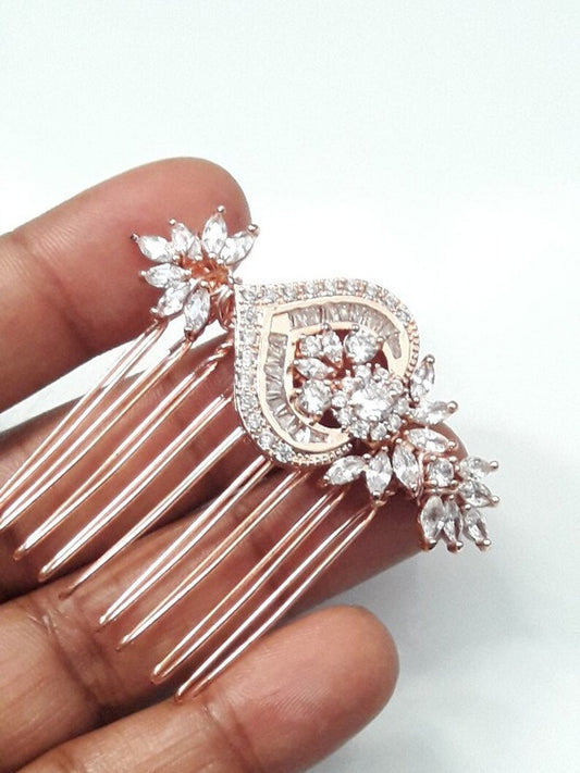 Peigne mariage zirconium rose gold