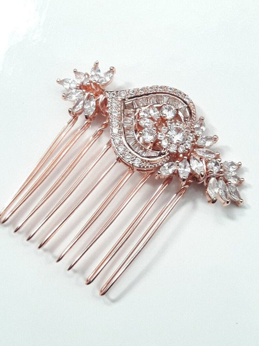 Peigne mariage zirconium rose gold
