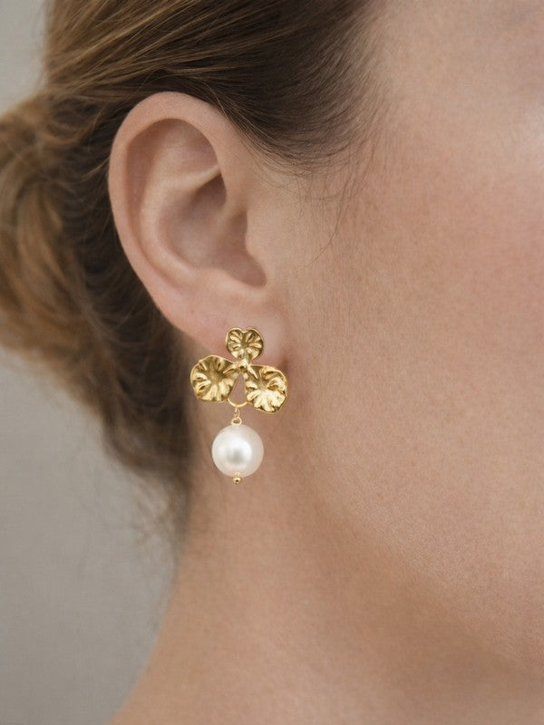 Pensées boucles d'oreilles bijou mariage fleurs et perles