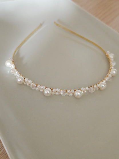 Diadème mariage, serre-tête perles, headband mariage perles et cristal - Prêt à porter