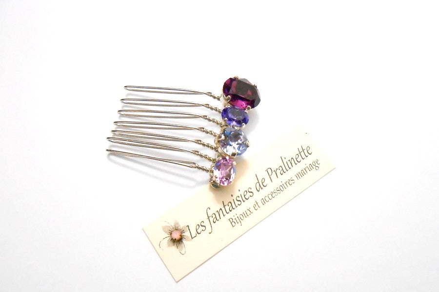 Quatuor peigne cheveux intemporel en cristal, cristaux sertis violets