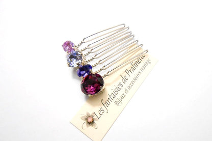 Quatuor peigne cheveux intemporel en cristal, cristaux sertis violets