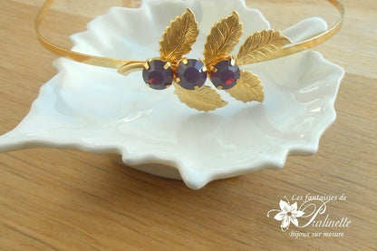 Serre-tête headband branche feuilles dorées rebrodées de cristaux