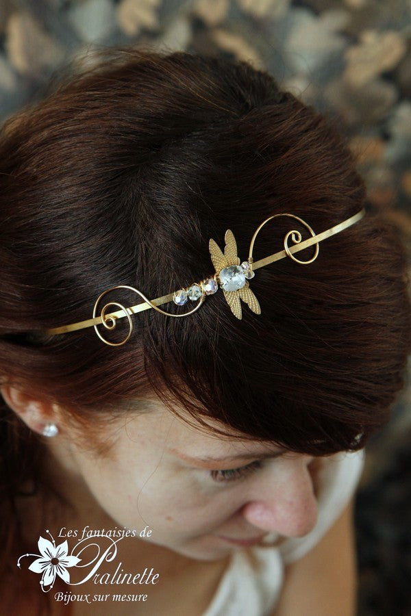 Serre-tête headband libellule Jana cabochon en cristal