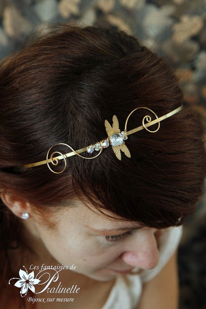 Serre-tête headband libellule Jana cabochon en cristal