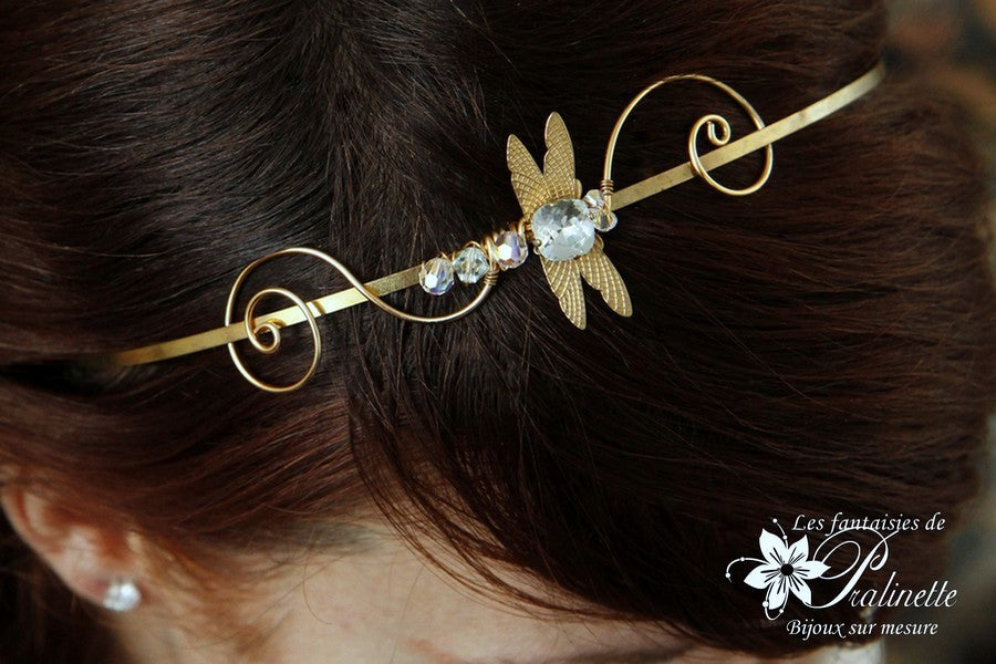 Serre-tête headband libellule Jana cabochon en cristal