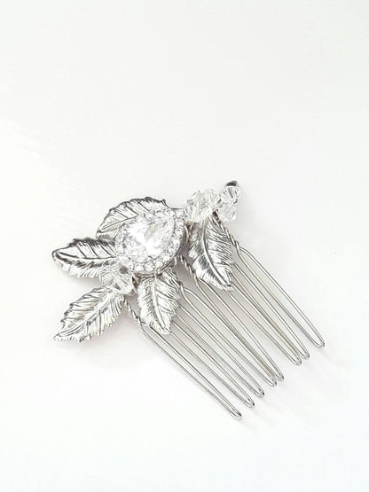 Tiena peigne mariage feuilles cristal et oxydes de zirconium