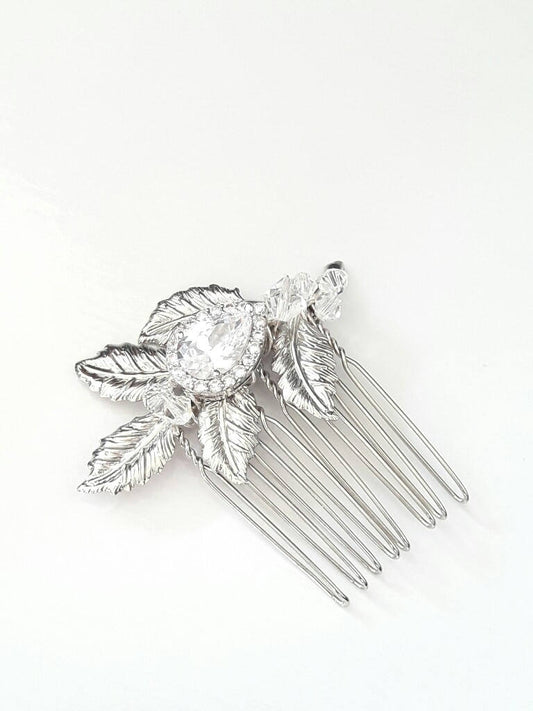 Tiena peigne mariage feuilles cristal et oxydes de zirconium
